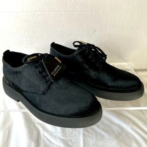 Clark’s Original Black Pony Hair Mileno London Derby shoes, Women’s US 9, NWTs